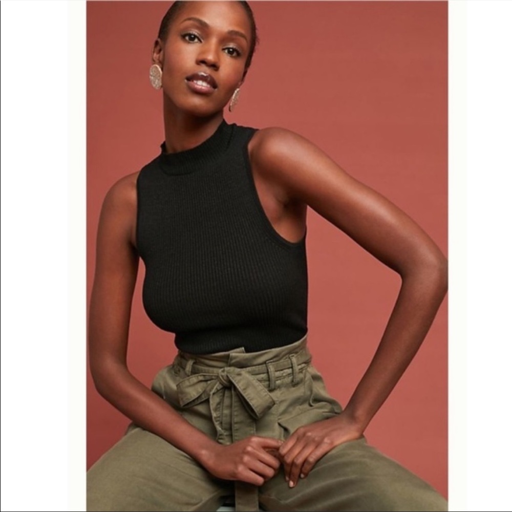 Anthropologie Moth Black Ribbed Tank Size S